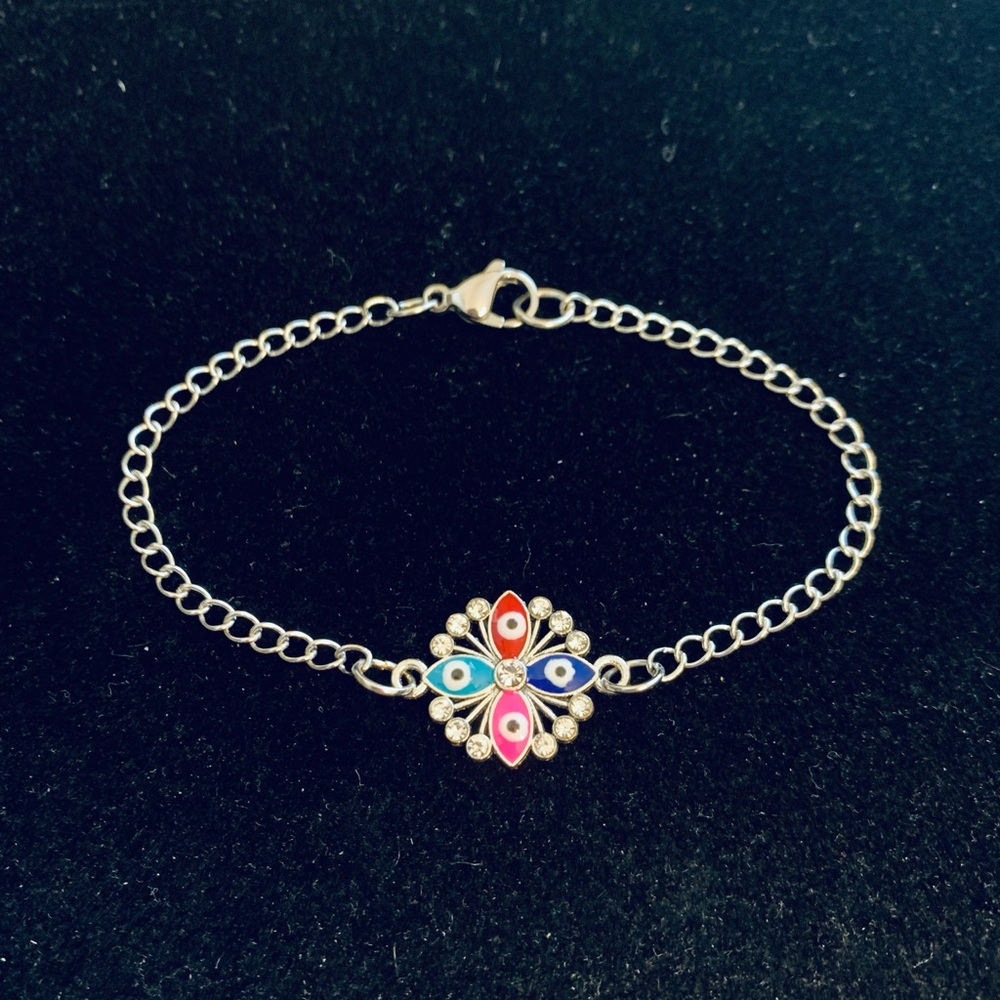 Rhinestone Colorful Evil Eye Flower chain bracelet or anklet